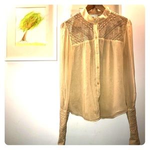 Diane von Furstenberg cream silk sheer blouse